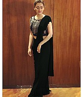 Black georgette designer ruffle saree with handwork blouse