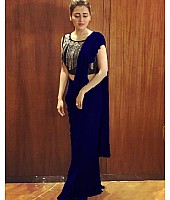 Blue georgette designer ruffle saree with handwork blouse