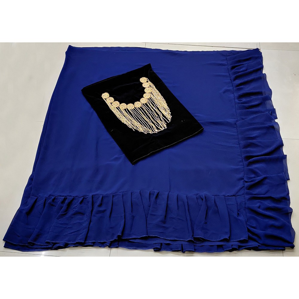 Blue georgette designer ruffle saree with handwork blouse