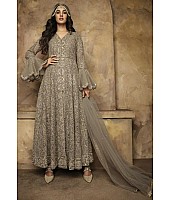 Brown net heavy embroidered wedding gown with dupatta