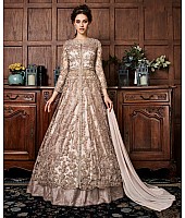 Grey net heavy embroidery worked wedding gown