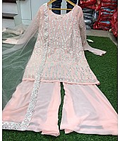 Light peach georgette paper mirror work plazzo salwar suit