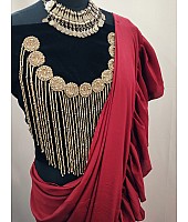 Maroon crepe silk designer ruffle saree with handwork blouse