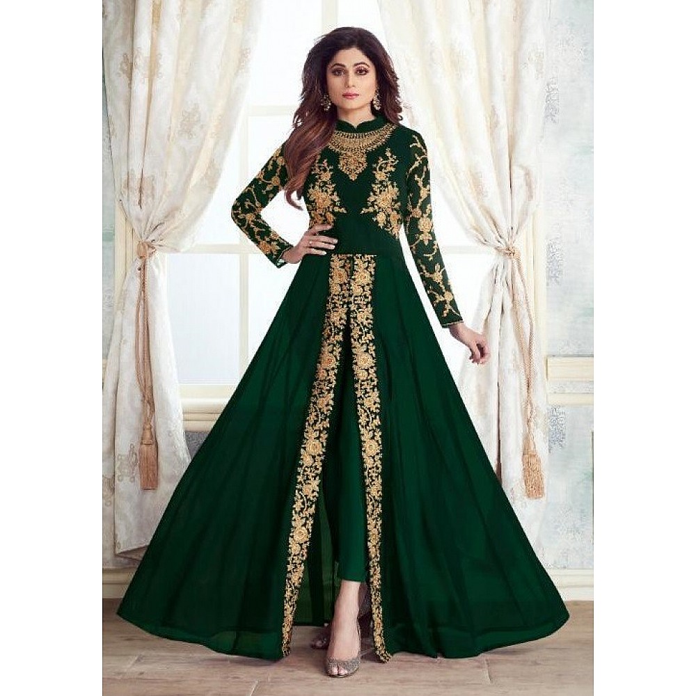 Maroon heavy georgette multi work embroidery wedding long salwar suit