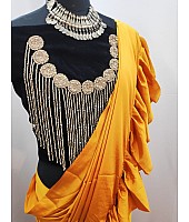 Mustard Yellow crepe silk designer ruffle saree with handwork blouse