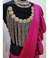 Purple crepe silk designer ruffle saree with handwork blouse