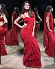 Red georgette embroidery worked stylist partywear ruffle saree 