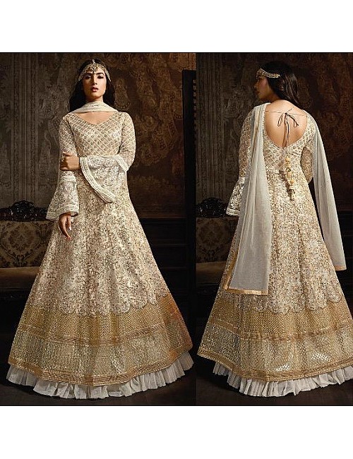White net heavy embroidered designer wedding gown with dupatta
