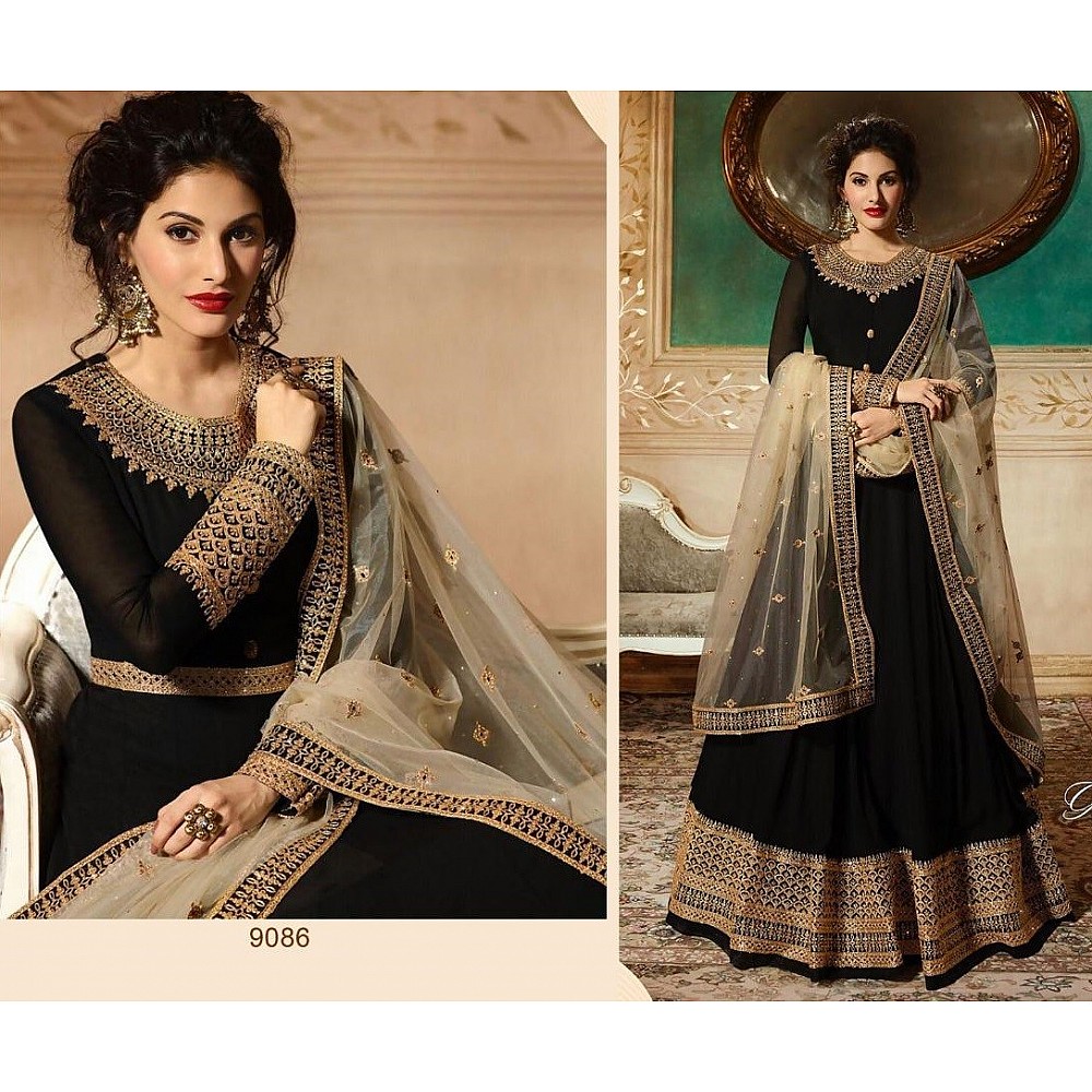 Black georgette coding and stone worked long wedding anarkali suit