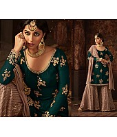 Green heavy embroidered and stone work sharara salwar suit