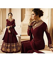 Maroon faux georgette beautiful embroidered long anarkali suit