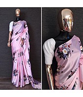 Baby pink japan satin silk floral printed saree