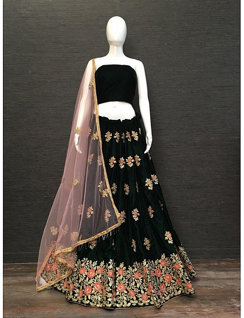 Black velvet heavy embroidered designer wedding lehenga choli