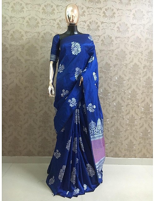 Blue heavy weaving pallu silk saree
