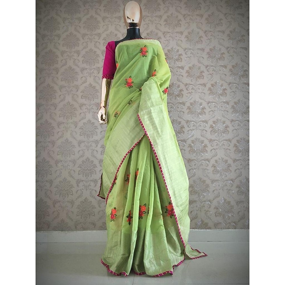 Cotton silk embroidered saree