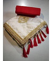 Cream zarna silk saree with red tassels