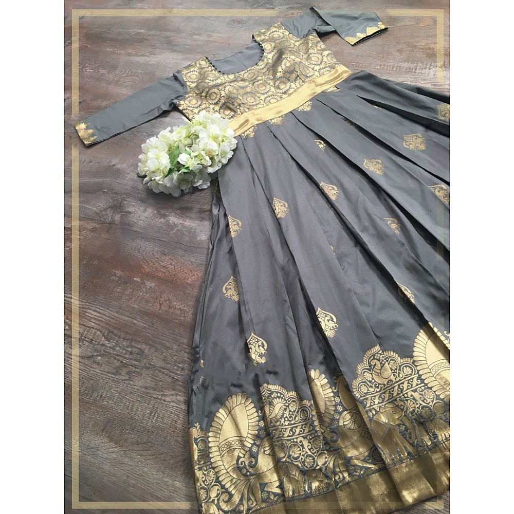 Grey soft silk weaving design work gown