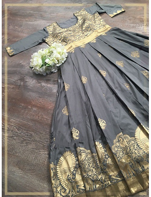 Grey soft silk weaving design work gown