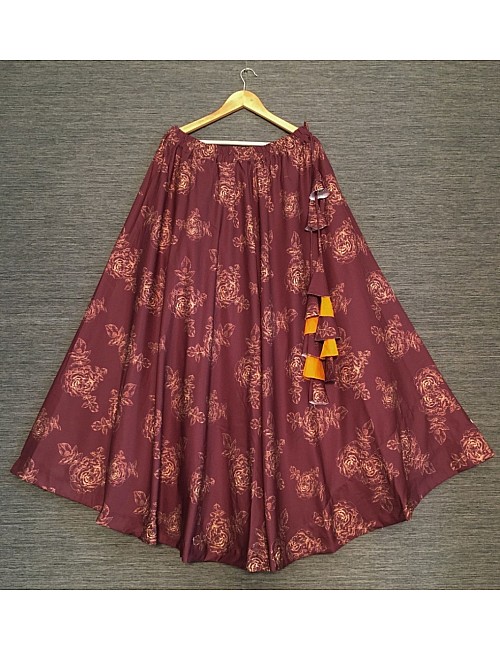 Maroon rayon cotton digital flower printed skirt