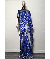 Navy blue kora silk jacquard weaving saree