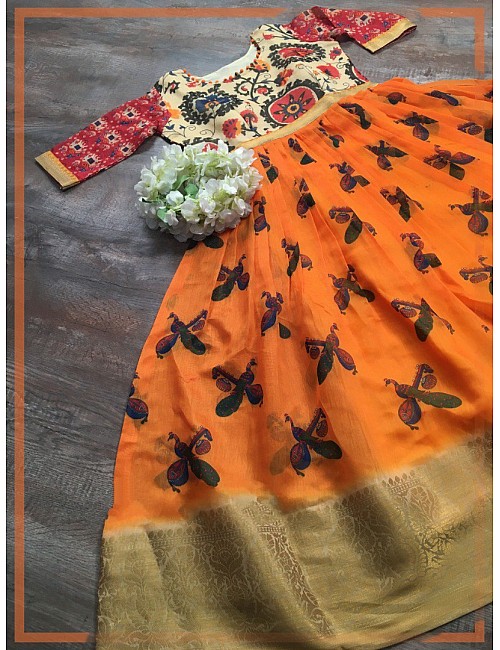 Orange Soft cotton weaving design printed gown