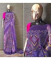 Purple georgette bandhani print traditional saree - Fash ...