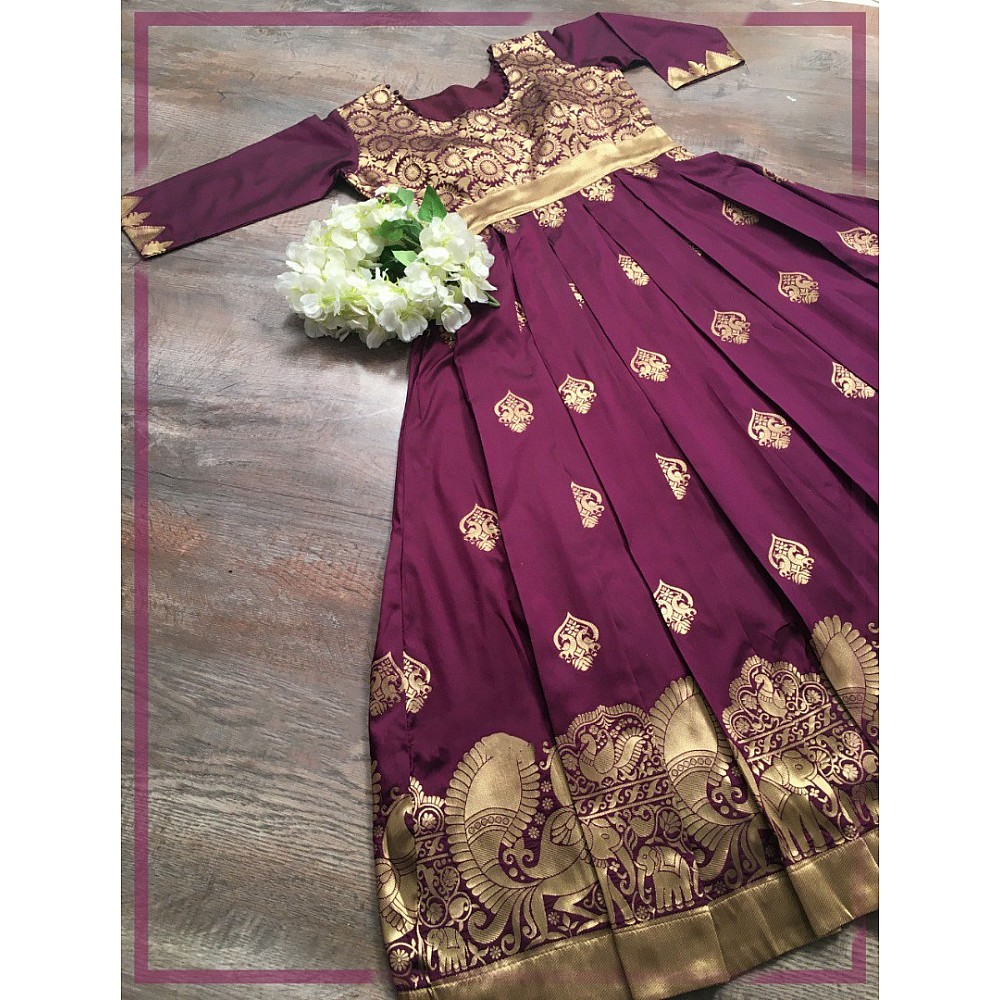 Purple soft silk weaving design work gown