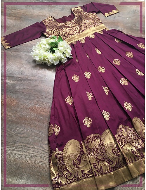 Purple soft silk weaving design work gown