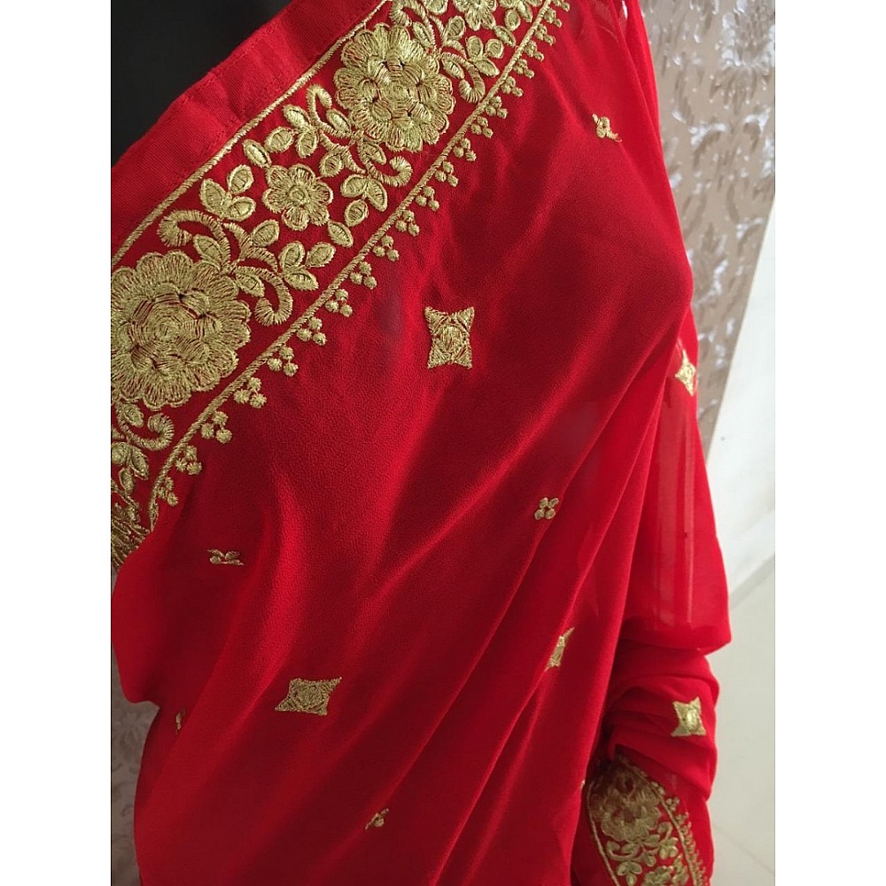 Red georgette embroidered wedding wear saree