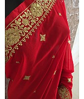 Red georgette embroidered wedding wear saree