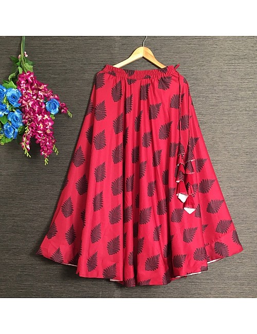 Red heavy rayon kalamkari printed skirt