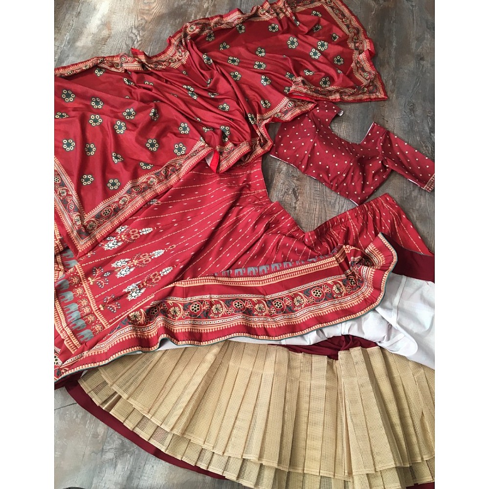 Red vaishali silk digital printed lehenga choli