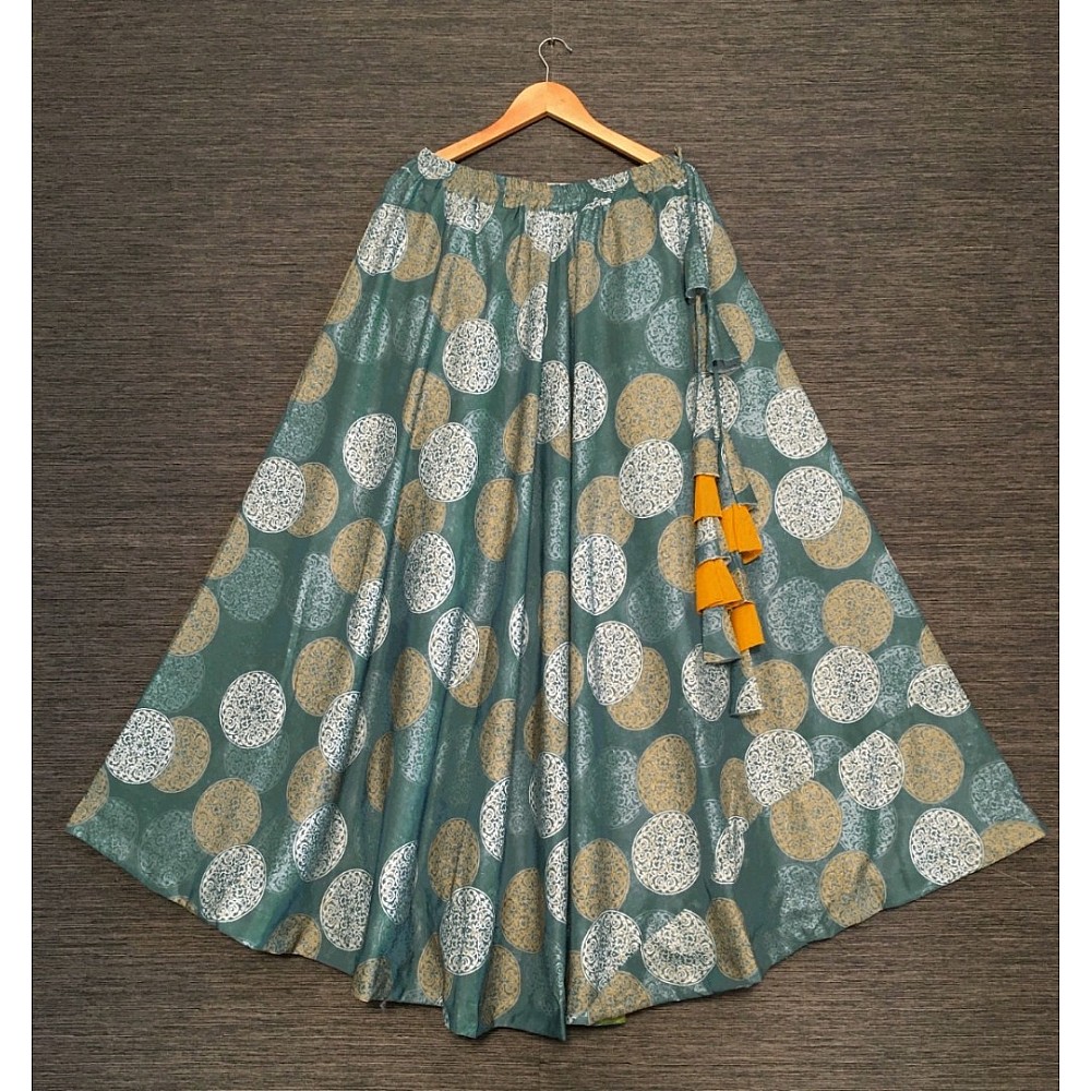 Sea green rayon cotton digital printed skirt