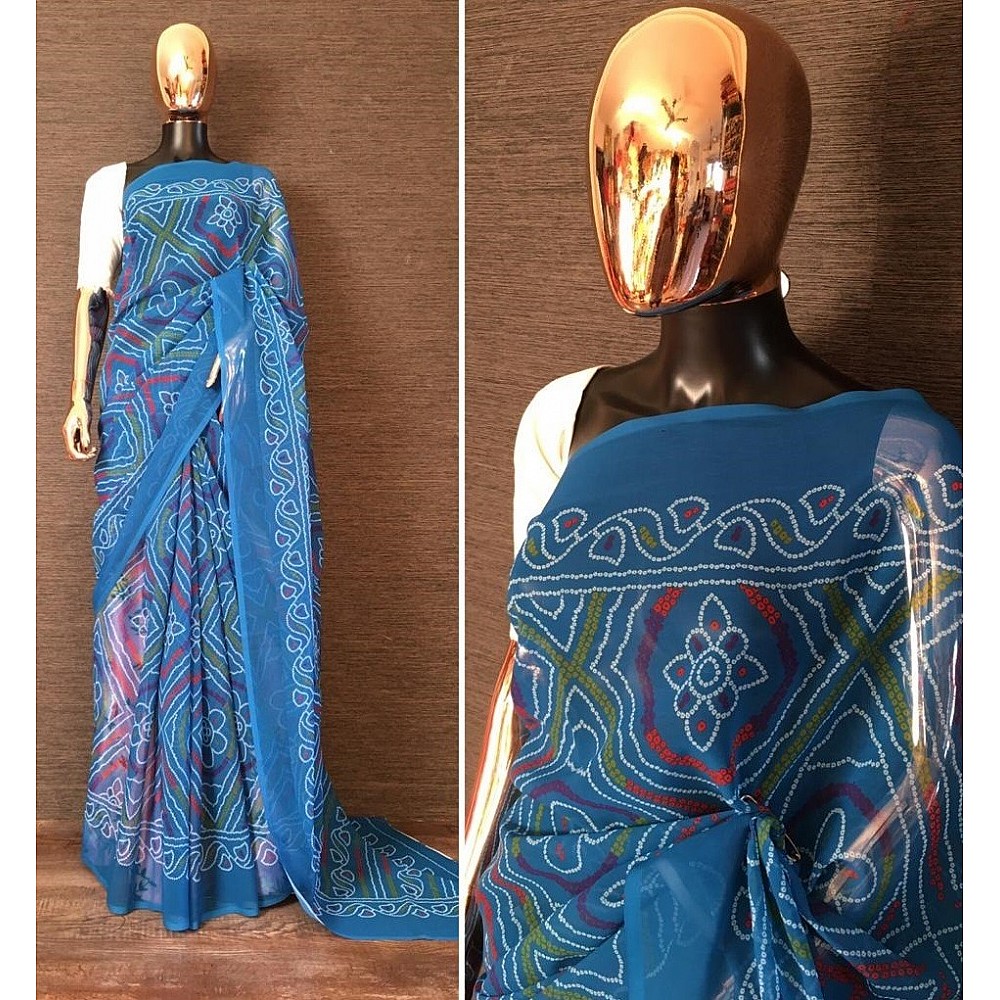 Sky blue georgette bandhani print traditional saree