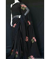 Black georgette flower embroidered saree