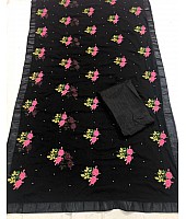 Black georgette flower embroidered saree