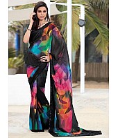 Black ultra satin multicolor printed saree