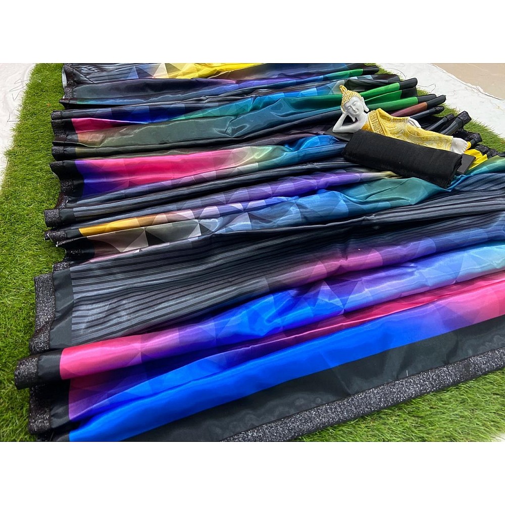 Black ultra satin multicolor printed saree