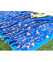 Blue chinon silk printed moti border saree