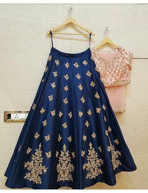 Dark blue tapeta silk designer embroidered wedding lehenga choli
