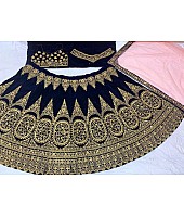 Dark blue velvet heavy designer embroidered bridal lehenga choli