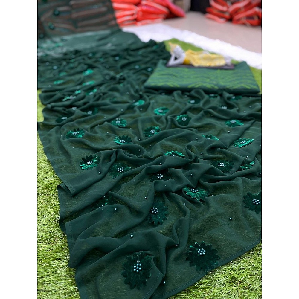 Green georgette fancy work saree