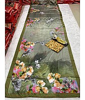 Grey chinon silk digital flower printed saree