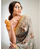 Grey georgette floral printed sequence work border saree