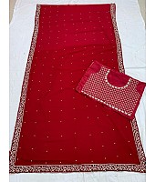 maroon georgette moti and embroidery work wedding saree
