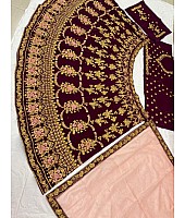 Maroon velvet heavy embroidered bridal lehenga