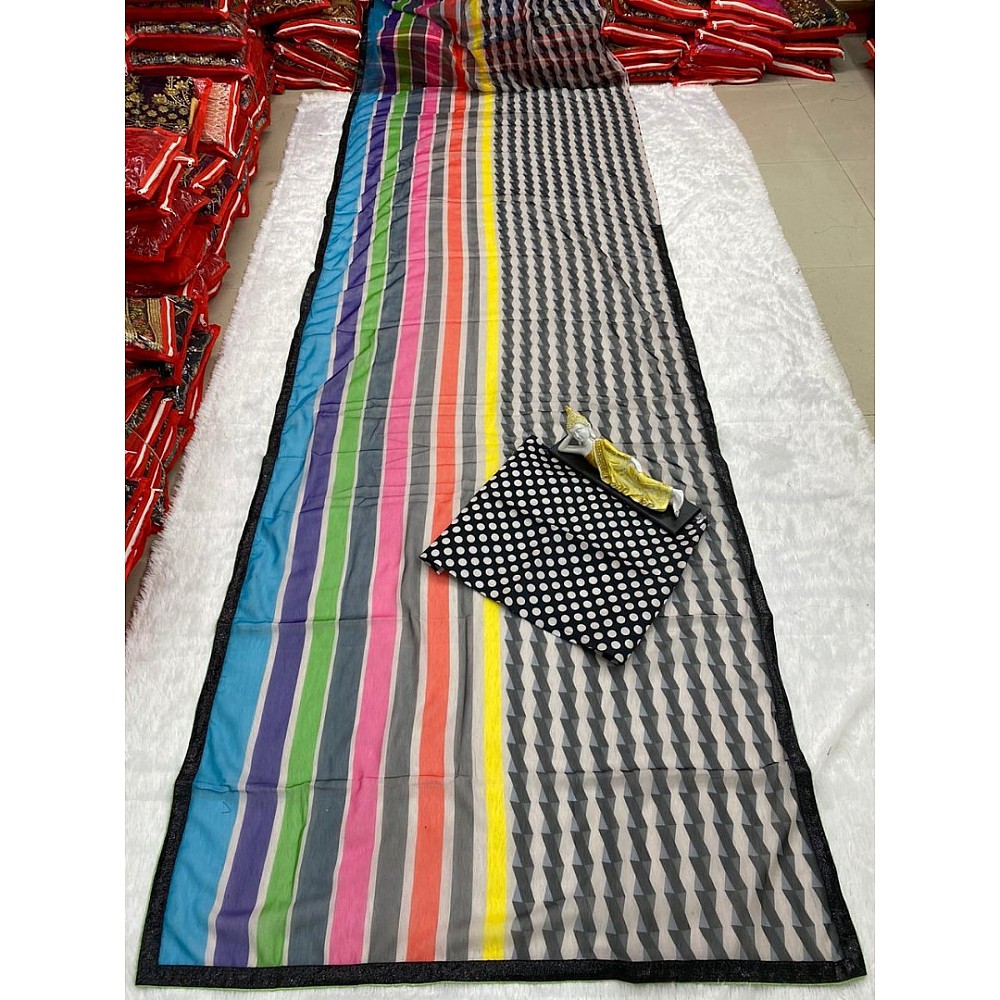 Multicolor printed strip georgette saree