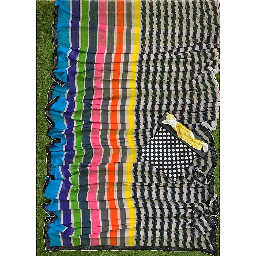 Multicolor printed strip georgette saree - Fashiondeal.in