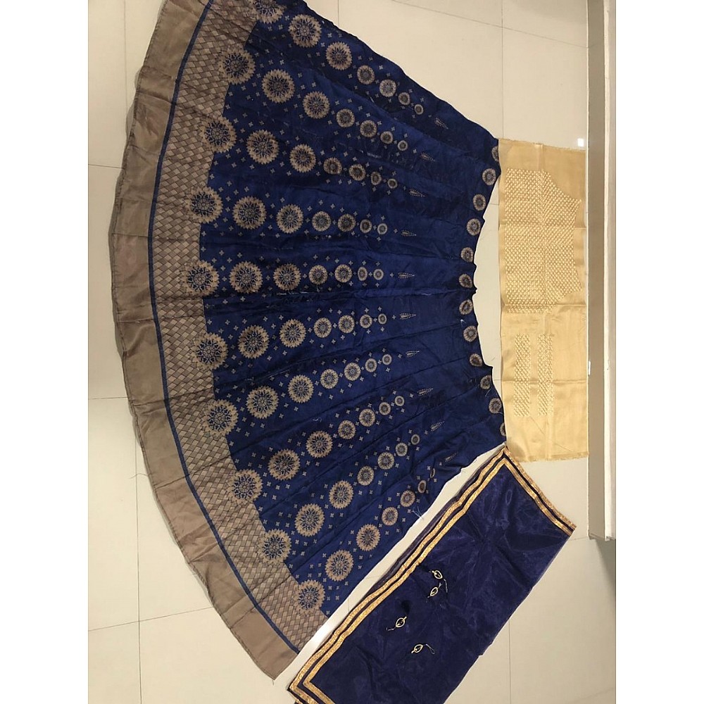 navy blue banglory satin printed lehenga choli