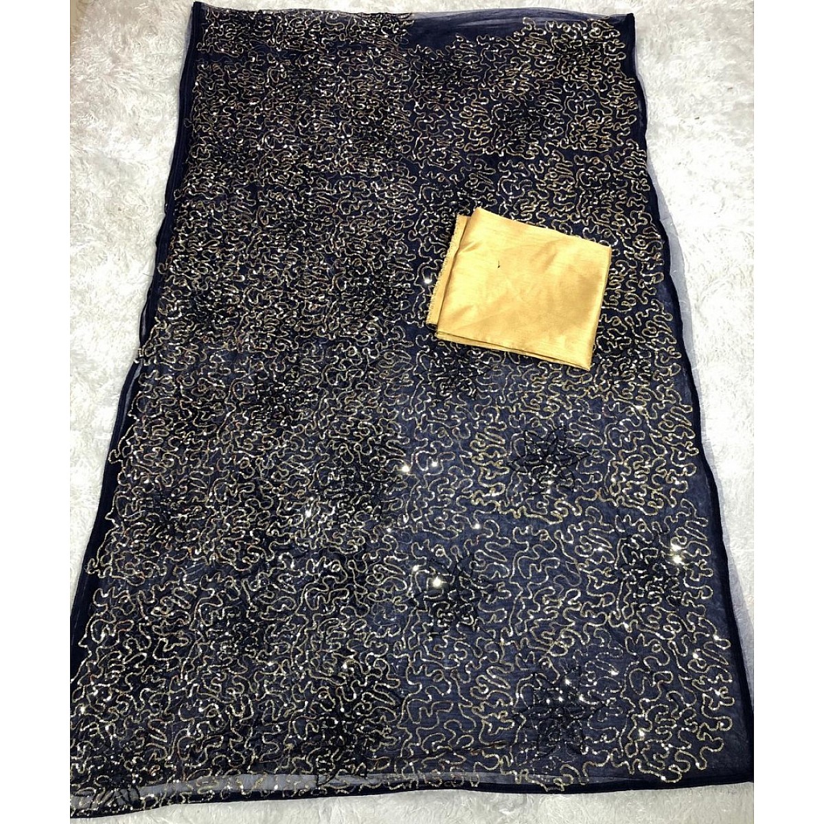 Party Wear Sarees : Navy blue heavy sequence worked net partywear ...